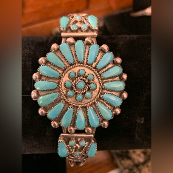 Vintage Zuni Needlepoint Turquoise Cluster Cuff Bracelet